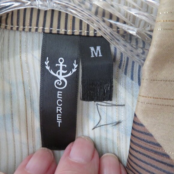 Vintage Striped Plaid Sheer Button-Down Shirt Long Sleeves Pointed Collar Size M - Picture 9 of 11